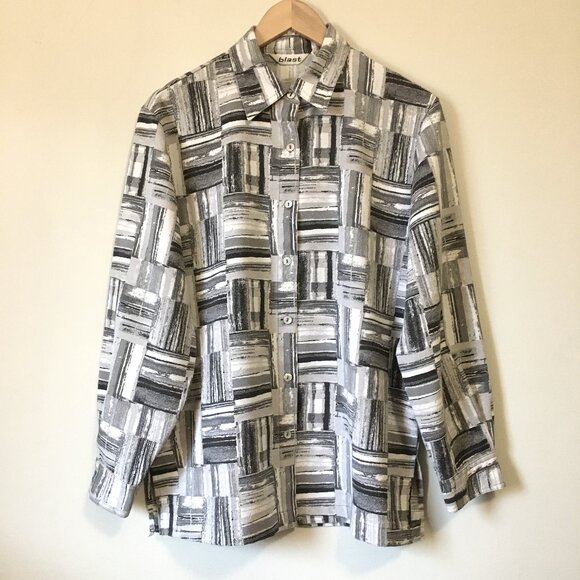 Vintage Blast Modern Bauhaus Mother of Pearl Button Down Dress Shirt - Picture 1 of 14